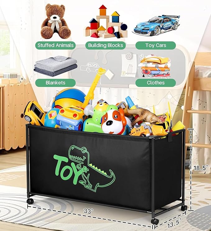 MISSLO Large Toy Box with Wheels Big Toy Chest for Kids Organizer Toy Storage Bin, 124L, Black - LeafyLoom