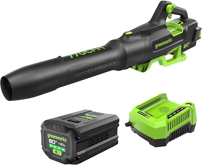 Greenworks 80V 770 CFM Cordless Leaf Blower, 4.0Ah Battery and Rapid Charger - LeafyLoom