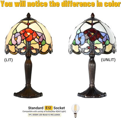 Tiffany Lamp Rose Flowers Design Stained Glass Table Lamp for Living Room Bedroom Bedside Nightstand Home Office - LeafyLoom