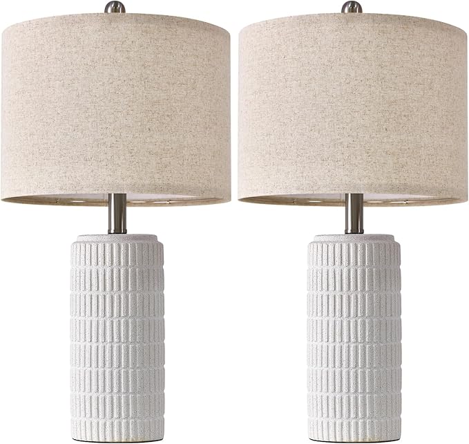 PoKat 23" Table Lamp, Farmhouse Bedside Lamps for Bedroom Set of 2, Ceramic End Table Lamps for Living Room, Traditional Nightstand Desk Lamps, Frosted White Lamps, Medium - LeafyLoom