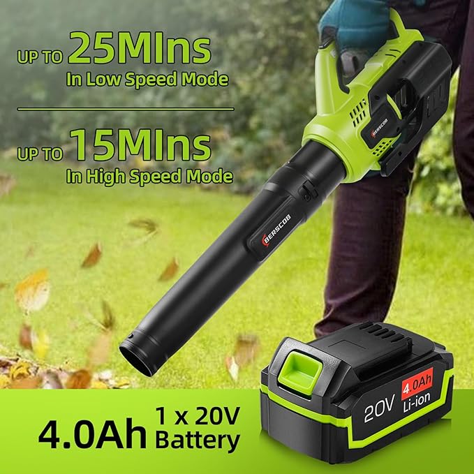 Leaf Blower Cordless,580CFM/160MPH Electric Leaf Blower with 4.0Ah Battery and Fast Charger, Lightweight Leaf Blowers for Lawn Care, Yard, Garage, Patio & Sidewalk Blowing - LeafyLoom