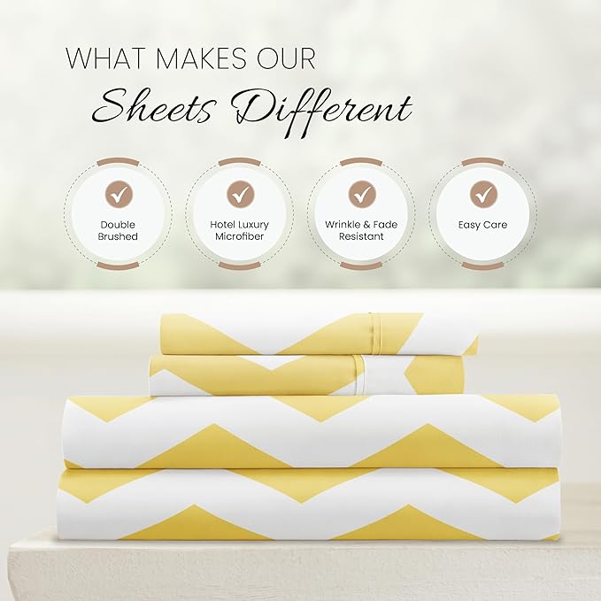 Linen Market 4 Piece California King Bedding Sheets Set (Yellow Arrow) - Sleep Better Than Ever with These Ultra-Soft & Cooling Bed Sheets for Your Cal King Size Bed - Deep Pocket Fits 16" Mattress - LeafyLoom