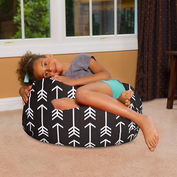 Posh Creations Bean Bag Chair for Kids, Teens, and Adults Includes Removable and Machine Washable Cover, Canvas White Arrows on Gray, 27in - Medium - LeafyLoom