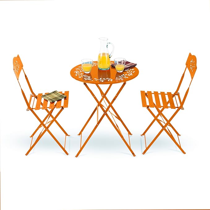 Alpine Corporation Indoor/Outdoor 3-Piece Bistro Set Folding Table and Chairs Patio Seating, Each, Orange - LeafyLoom