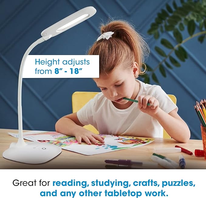 OttLite LED Soft Touch Desk Lamp - 3 Brightness Settings with Energy Efficient Natural Daylight LEDs - Adjustable Flexible Neck & Touch Controls for Tabletops, Home Office, Computer Desk, & Dorms - LeafyLoom