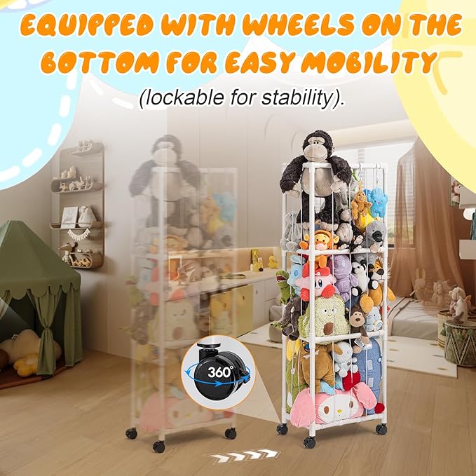 Stuffed Animal Zoo Storage, Extra Large Stuffed Animal Holder with Dust Cloth and Universal Wheels, Toy Storage Organizer, Plush Storage Organizer Shelf for Birthday Gift, Nursery Play Room Bedroom - LeafyLoom