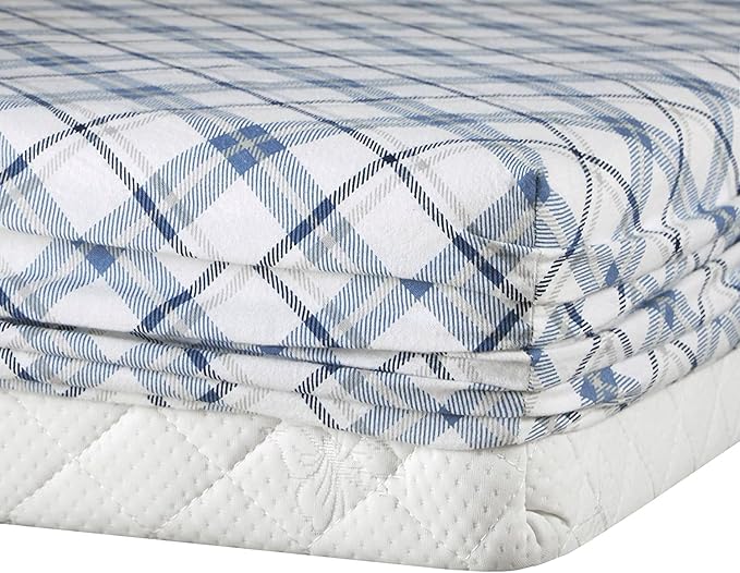 Comfort Spaces Cotton Flannel Breathable Warm Deep Pocket Sheets with Pillow Case Bedding, Cal King, Blue Plaid 4 Piece - LeafyLoom