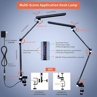 LED Desk Lamps,10 Color Modes 2700k-7000k Lighting and Stepless Dimming Modern Table Lamp for Monitor Studio Reading,Architect Clamp for Home Office Iron-Grey 15W… - LeafyLoom