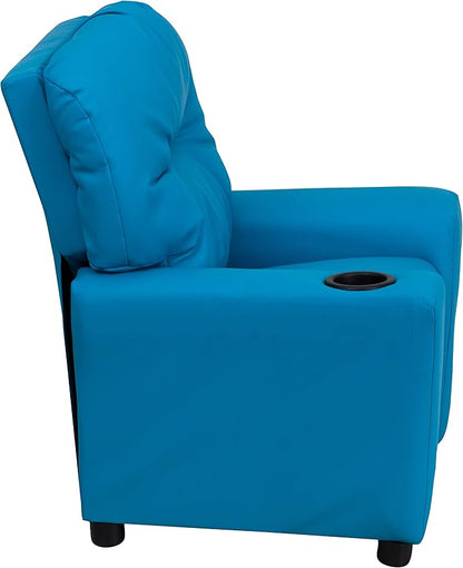 Flash Furniture Chandler Vinyl Kids Recliner with Cup Holder and Safety Recline, Contemporary Reclining Chair for Kids, Supports up to 90 lbs., Turquoise - LeafyLoom