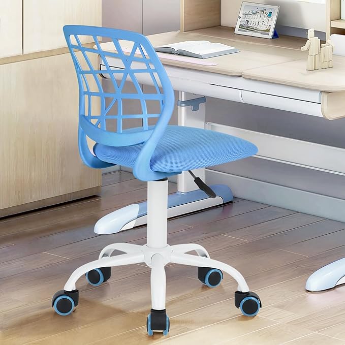 FurnitureR Kids Desk Chair, Small Office Chair Armless Adjsutable Swivel Task Chair with Soft Cushion for Study Kids Teens Child, Blue - LeafyLoom