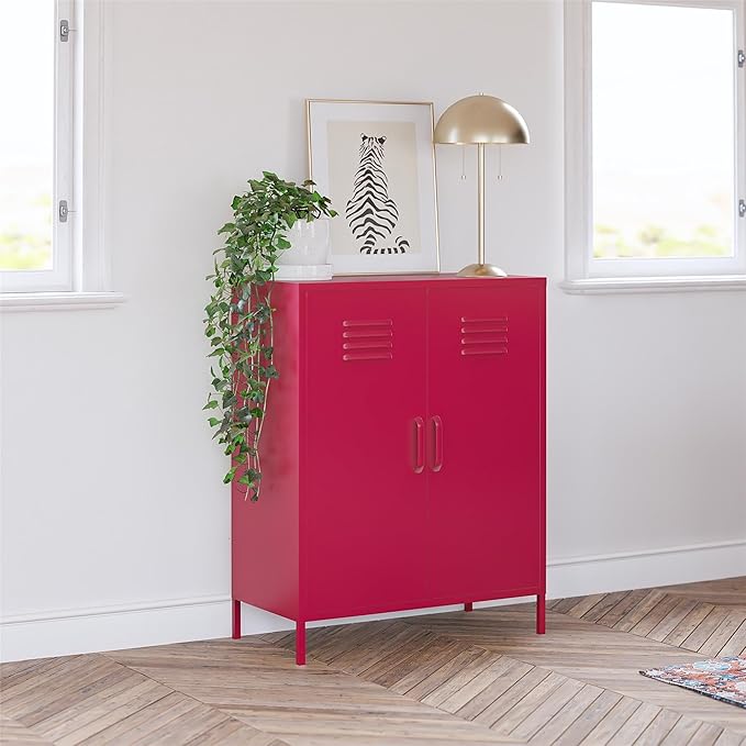 Novogratz Cache 2 Door Metal Locker-Style Storage Accent Cabinet, Magenta - LeafyLoom