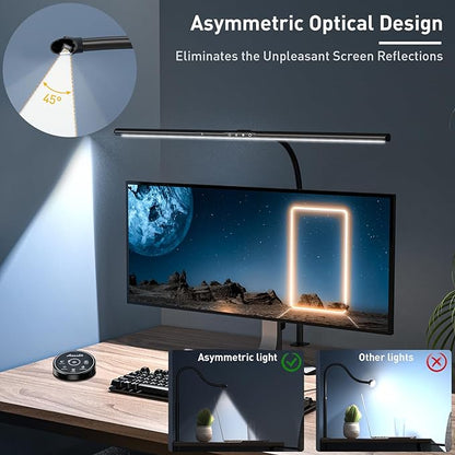 Desk Lamp 31.5" W, Desk Lamp for Home Office, Gesture Sensing Desk Light, Monitor Light, Adjustable Color Temperature & Brightness, Table Lamp 24W Brightest, Black - LeafyLoom