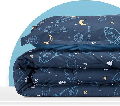 SLEEP ZONE Kids Bedding Twin Comforter Set - Super Soft & Cute Printed 2-Piece Comforter Set All Seasons for Boys, Girls, Fade Resistant, Machine Washable, Space Rocket - LeafyLoom