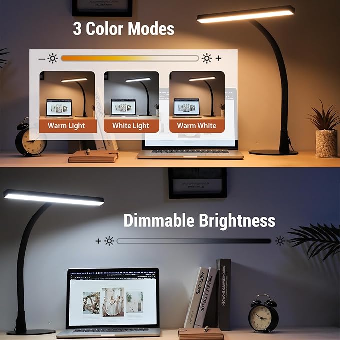 LED Desk Lamp, 15.7" Wide Modern Architect Desk Light for Home Office, 10W Bright Tall Flexible Task Lamp for Piano, Monitor, Workbench, 3 Color Modes & 30 Brightness, 1000LM (Black) - LeafyLoom