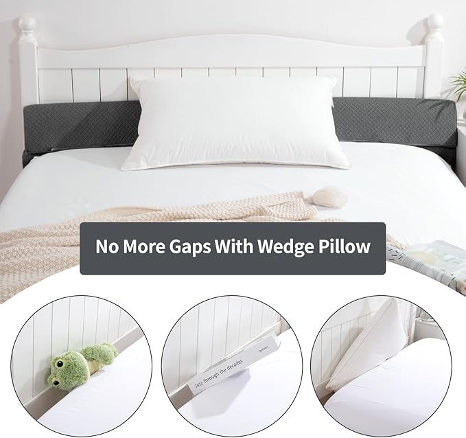 Pillow Wedge for Headboard Gap,Bed Gap Filler King Size,Foldable Bed Wedge Pillow for Headboard,Grey Bed Wedge Gap Filler,Foam Mattress Gap Filler,76"x6"x6" - LeafyLoom