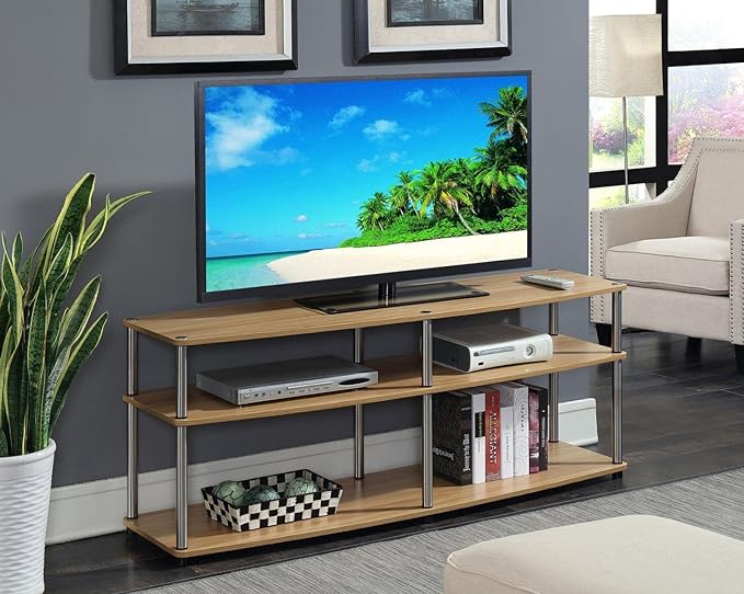 Convenience Concepts Designs2Go 3 Tier 60" TV Stand, Light Oak - LeafyLoom