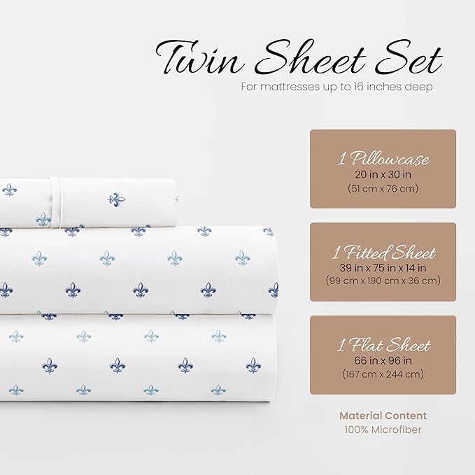 Linen Market 3 Piece Twin Bedding Sheet Set (Navy Blue Lilies) - Sleep Better Than Ever with These Ultra-Soft & Cooling Bed Sheets for Your Twin Size Bed - Deep Pocket Fits 16" Mattress - LeafyLoom