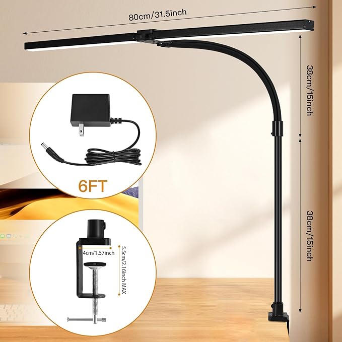 Double Head LED Desk Lamp with Anti-Glare Cover Computer Desk Lamp for Home Office 24W Brightest Desk Light Office Lamp for Workbench Drafting Architect Reading with Remote Control - LeafyLoom