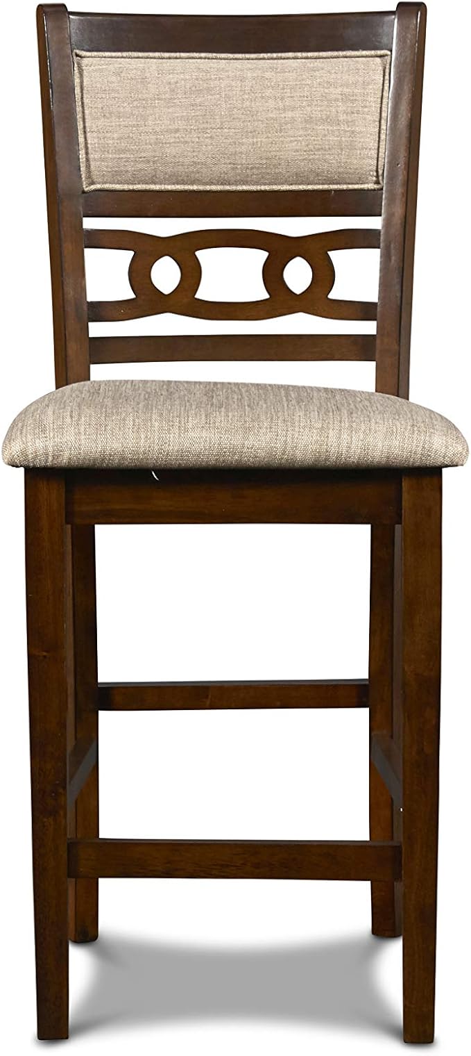 New Classic Furniture Gia Counter Dining Chair (Set of Six), Light Brown Fabric Upholstered Seat & Back Rest, Cherry Brown - LeafyLoom