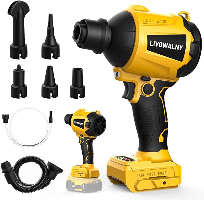 LIVOWALNY Cordless Dust Blower for Dewalt 20V Battery, Leaf Blower Brushless Handheld Blower Sawdust Blower 447 MPH/39 CFM for Garages, Sawmill Room, Workshop Cleaning, Home Improvement (No Battery) - LeafyLoom