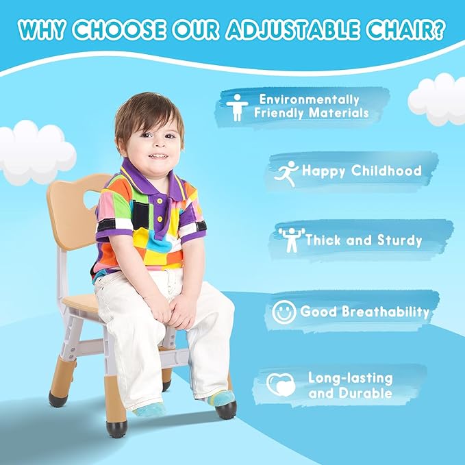 Kids Chair Height Adjustable Toddler Chair Max Load 220LBS Plastic Indoor Outdoor Chair for Children Age 1-6 School Home Daycare Use Burlywood - LeafyLoom