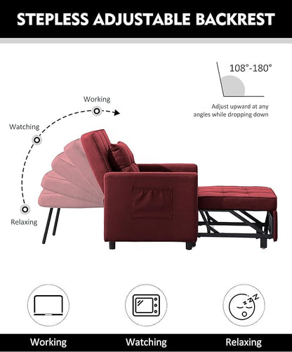 XSPRACER [UPDATED] Convertible Chair Bed, Sleeper Chair Bed 3 in 1, Stepless Adjustable Backrest,Armchair, Sofa, Bed, Fleece, Red, Single One - LeafyLoom