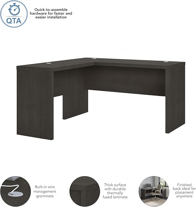 Bush Business Furniture Echo L Shape Desk with Wire Management | Corner Computer Table with Quick-to-Assemble Hardware | Home Office Credenza, 60W, Charcoal Maple - LeafyLoom