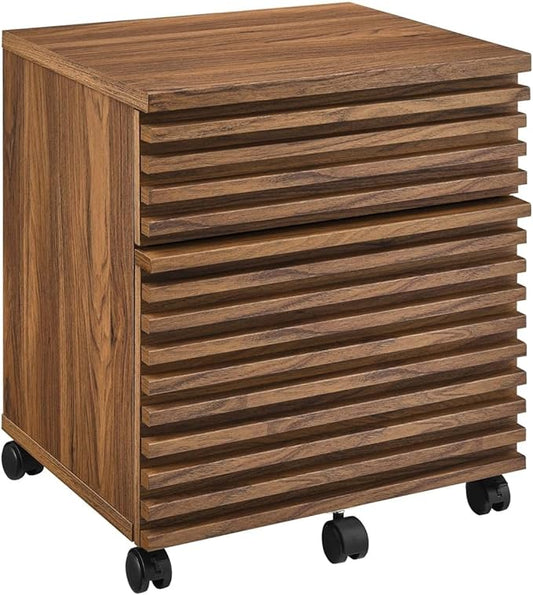 Modway Render Mid-Century Modern Office, File Cabinet, Walnut - LeafyLoom