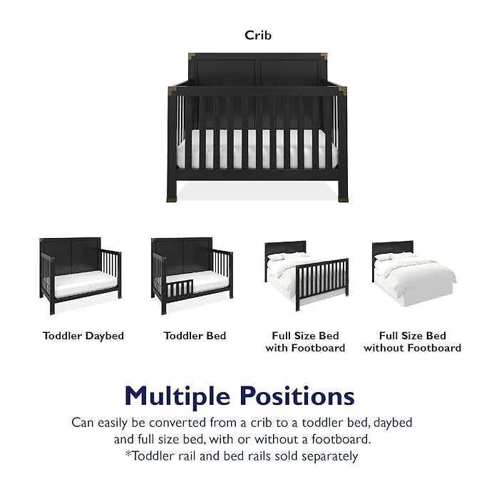 Baby Relax Miles 5-in-1 Convertible Crib, Solid Pine Wood, Black - LeafyLoom