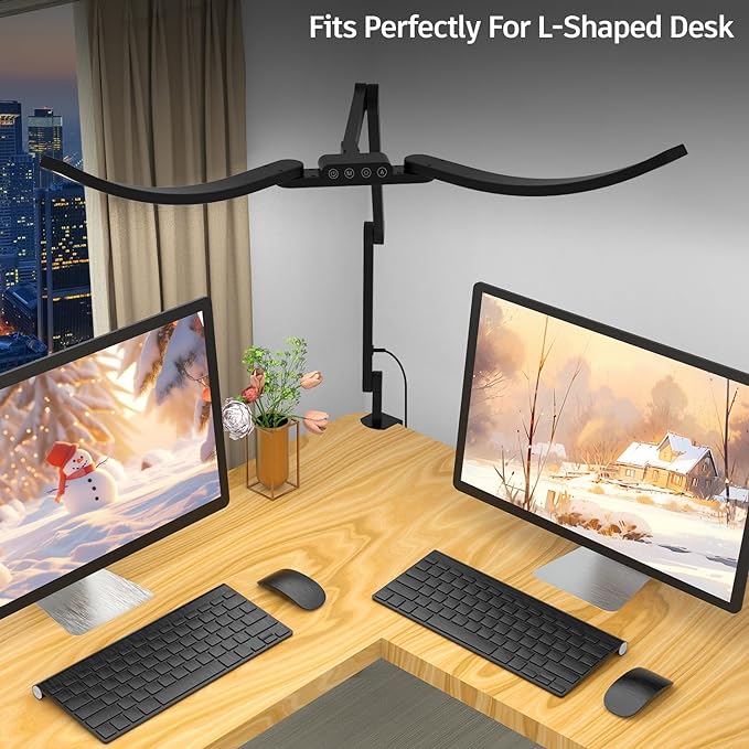 Architect Desk Lamp with Curved Light Bars, 33 Inches Long Wide Bright LED Desk Lamp with Clamp, 24W Dimmable Desk Light for Home Office Tall Swing Arm Table Light for Computer - LeafyLoom