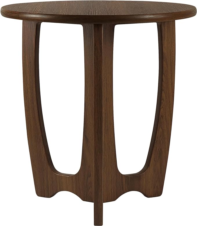 FINECASA Round End Table Small Rustic Side Table with Curved Legs Farmhouse Side Table Living Room, Bedroom, Entryway, Bedside, Nightstand (Chestnut) - LeafyLoom