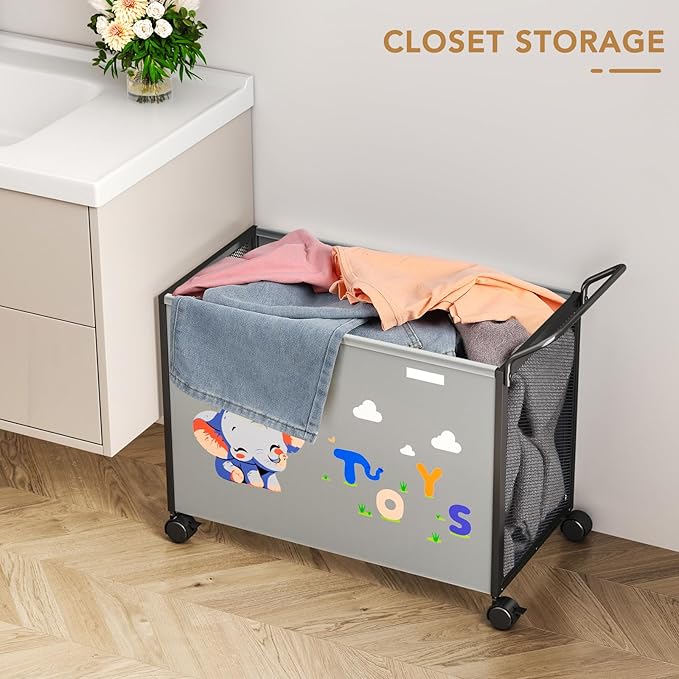 Toy Box Toy Storage - 72L Kids Toy Organizer with Wheels Toy Chest Storage Bins with Lids, Toy Boxes for Girls Boys, Stuffed Animals, Clothes, Bedroom, Living Room （grey） - LeafyLoom