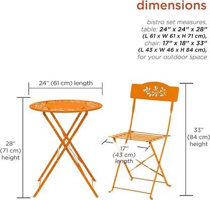 Alpine Corporation Indoor/Outdoor 3-Piece Bistro Set Folding Table and Chairs Patio Seating, Each, Orange - LeafyLoom