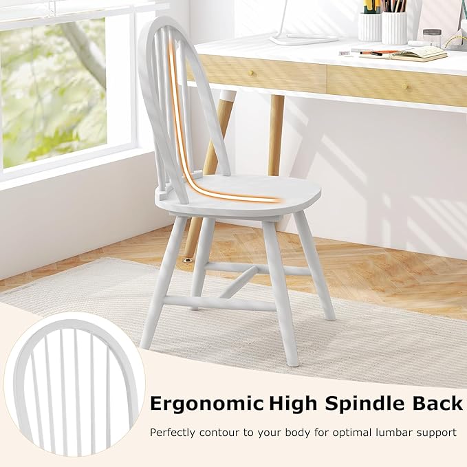 HAPPYGRILL 2 Pieces Wooden Dining Chairs Set, Vintage Armless Windsor Chairs, Kitchen Dining Chairs with Backrest, White - LeafyLoom