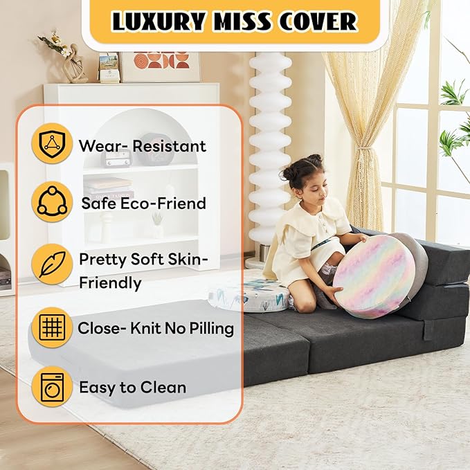 jela Sofa Bed Foldable Mattress Luxury Miss Fabric, Folding Sleeper Sofa Chair Bed Floor Mattress Floor Couch, Fold Out Couch Futon Mattress for Guest Room, Living Room (83"x33",Dark Gray) - LeafyLoom