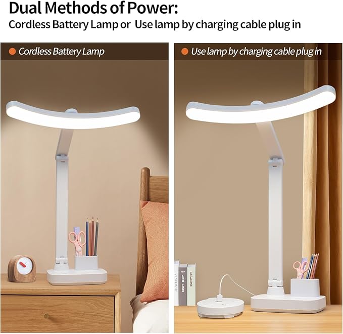 Cordless Desk Table Lamp Rechargeable Big Battery 4000MAH,Tall Reading Light 24inch /Bright 60 LED 8W / Touch Dimmable/Multifunctions,Wireless Lamp for Home Bedroom Bedside Office Dorm - LeafyLoom