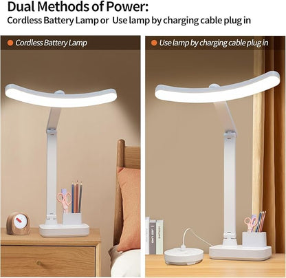 Cordless Rechargeable Desk Table Lamp Big Battery 4000MAH,Tall Reading Light 24inch /Bright 60 LED 8W / Touch Dimmable/Multifunctions,Wireless Lamp for Home Bedroom Bedside Office Dorm - LeafyLoom