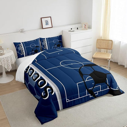 Feelyou Kids Football Comforter Set King Size Rugby Sports Bedding Set for Boys Girls Teens Bedroom Decor Soccer Ball Game Comforter Football Lover Duvet Set with 2 Pillow Case - LeafyLoom