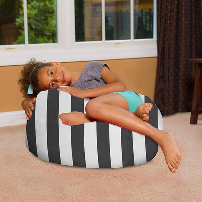 Posh Creations Bean Bag Chair for Kids, Teens, and Adults Includes Removable and Machine Washable Cover, Canvas Stripes Gray and White, 27in - Medium - LeafyLoom