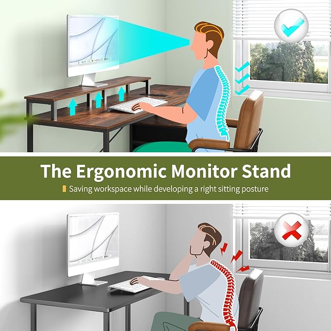 Yoobure Computer Desk, Office Desk with LED Lights & Power Outlets, Gaming Desk with Fabric File Cabinet, 55.1" Home Office Desks， Writing Desk with Drawers, Computer Table with Long Monitor Stand - LeafyLoom