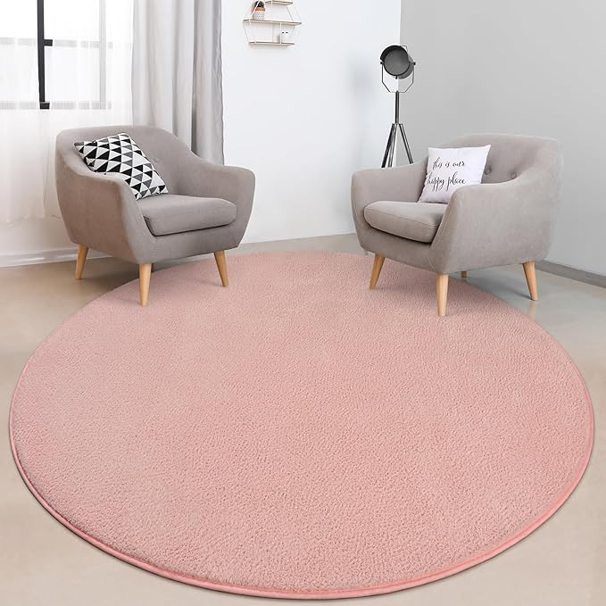 Round Area Rugs for Bedroom Living Room, 4x4 Pink Super Soft Comfy Thickened Memory-Foam Indoor Circle Carpets, Modern Aesthetic Minimalist Carpet for Boys Girls Adults Nursery Home Décor - LeafyLoom