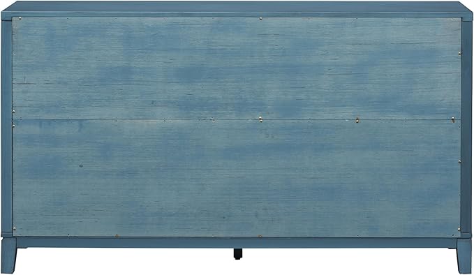 60" Retro Mirrored Buffet Sideboard with Metal Pulls,Accent Farmhouse-Style Wooden Storage Cabinet,W/ 4-Door,for Hallway,Entryway,Bedroom and Living Room,Navy - LeafyLoom