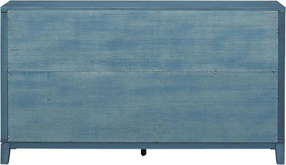 60" Retro Mirrored Buffet Sideboard with Metal Pulls,Accent Farmhouse-Style Wooden Storage Cabinet,W/ 4-Door,for Hallway,Entryway,Bedroom and Living Room,Navy - LeafyLoom