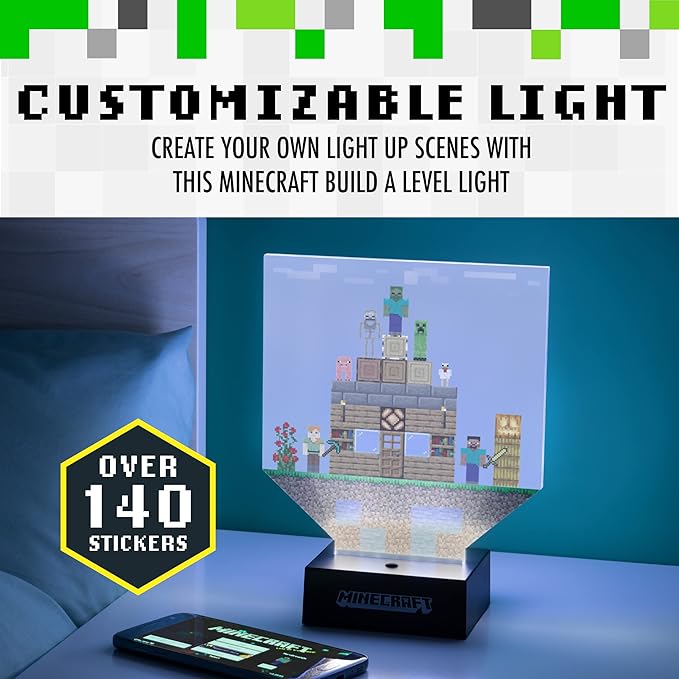 Paladone Minecraft Build a Level Light, Customizable Desk Lamp with Over 140, Stickers - LeafyLoom