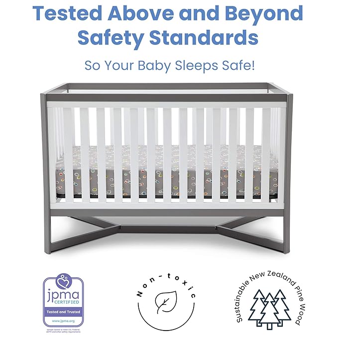 Delta Children Tribeca 4-in-1 Convertible Crib, White/Grey - LeafyLoom