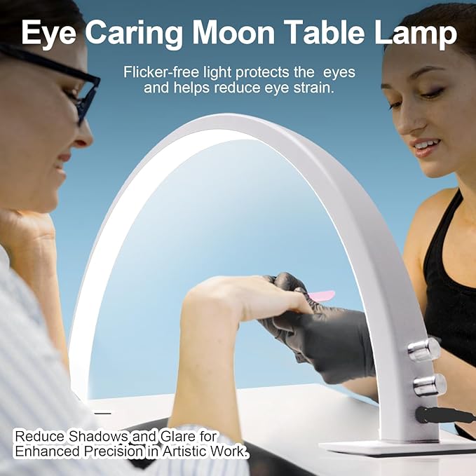 Half Moon Light for Nail Desk, 29IN 35W 2520Lumen Half Moon Table Lamp, 3000-6000K Brightness Adjustable LED Nail Light for Manicure Desk, Lash Light Lamp for Beauty Eyelashes Tattoos Crafts - LeafyLoom