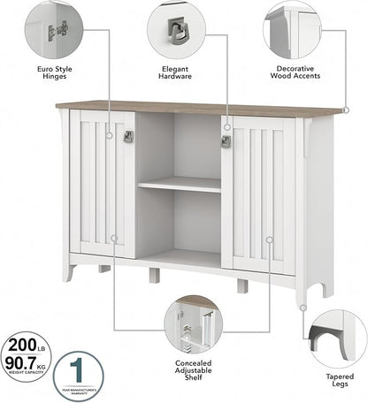 Bush Furniture Salinas Accent Storage Cabinet with Doors in Pure White and Shiplap Gray - LeafyLoom