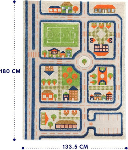 IVI 3D Play Carpets, 71 x 52.5 Inch, Traffic Educational Toddler Mat Rug for Bedroom, Kids Den, or Playroom, Large - LeafyLoom