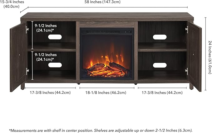 Henn&Hart Rectangular TV Stand with Log Fireplace for TV's up to 65" in Alder Brown, Electric Fireplace TV Stands for the Living Room - LeafyLoom