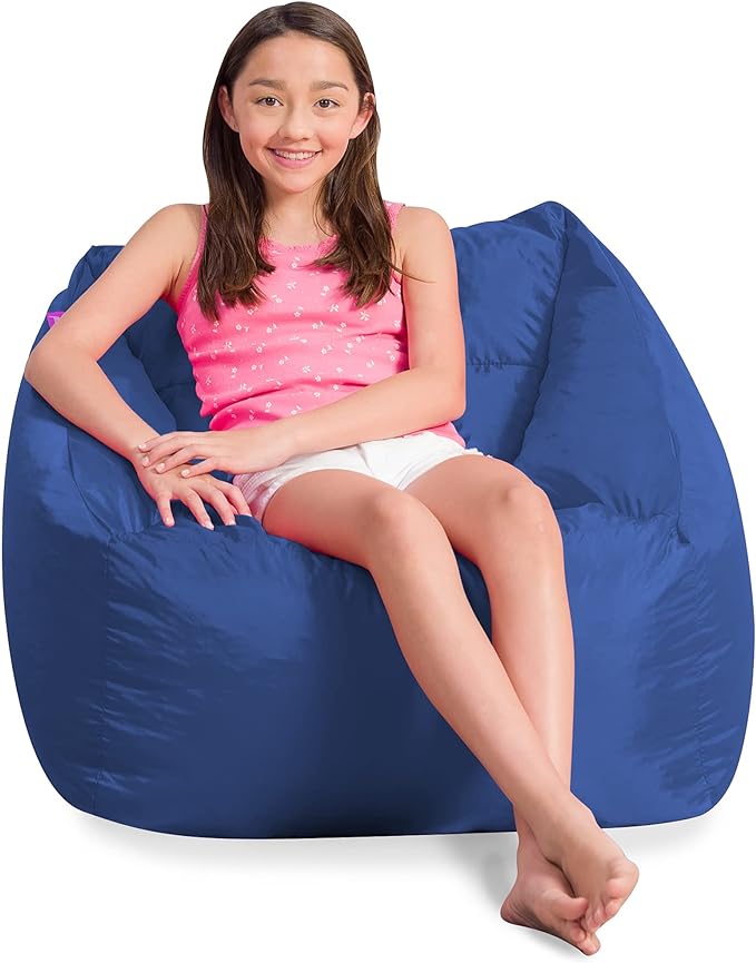 Posh Creations Coronado Bean Bag Boys and Girls Large Chair for Kids, for Gaming and Playrooms, Soft Nylon-Navy - LeafyLoom